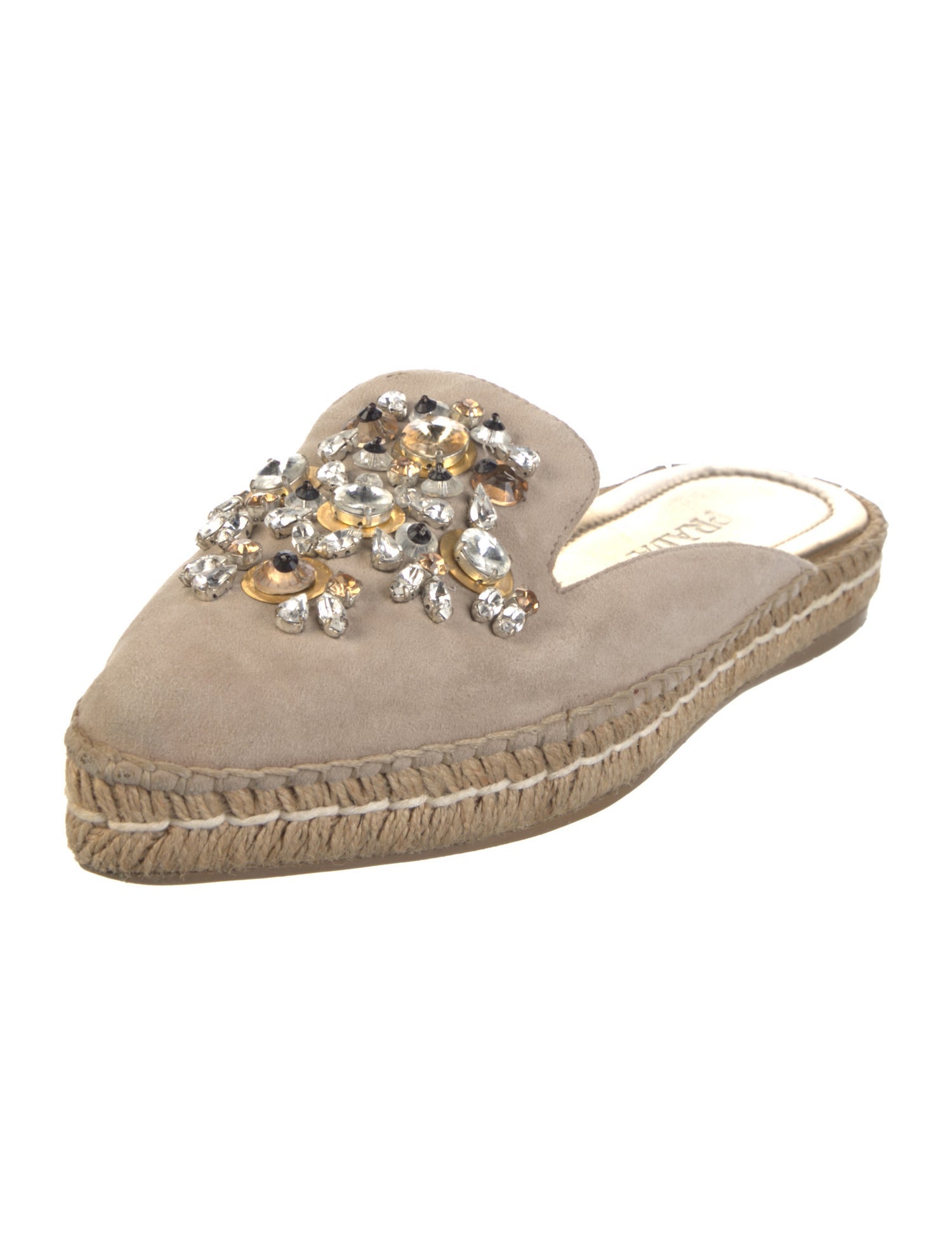 Prada Suede Crystal Embellishments Mules