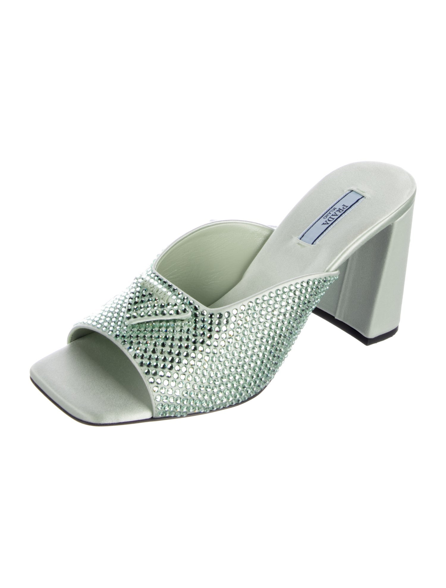 Prada Satin Crystal Embellishments Slides