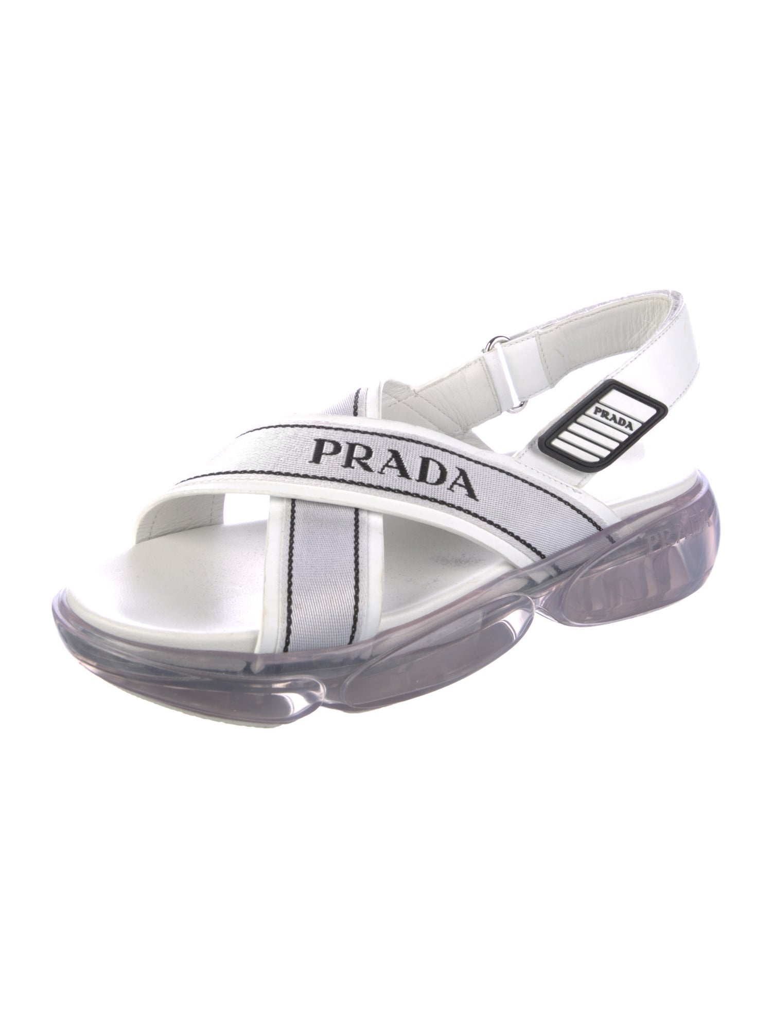 Prada Leather Graphic Print Slingback Sandals