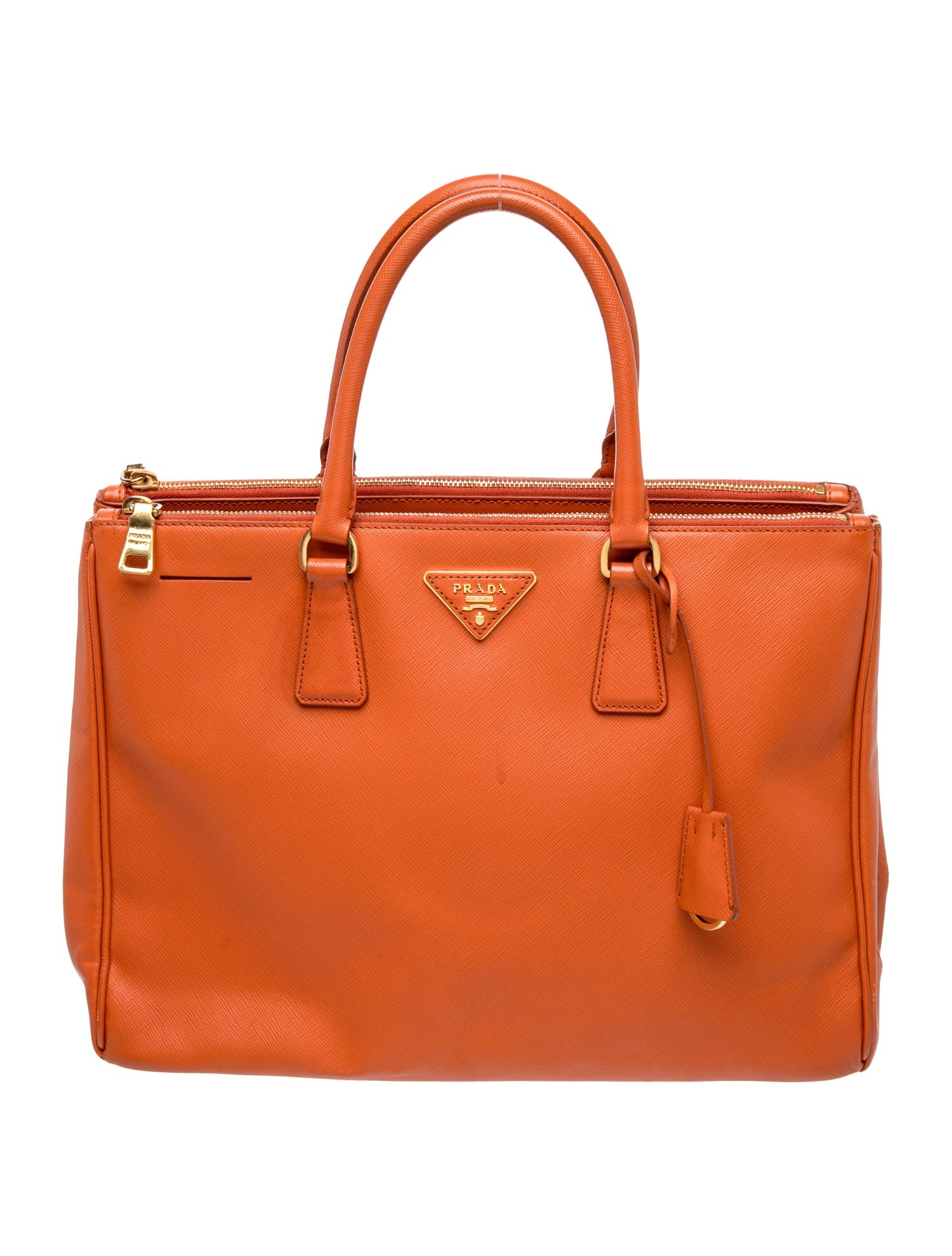 Prada Saffiano Leather Galleria Double Zip Large - Orange Totes 