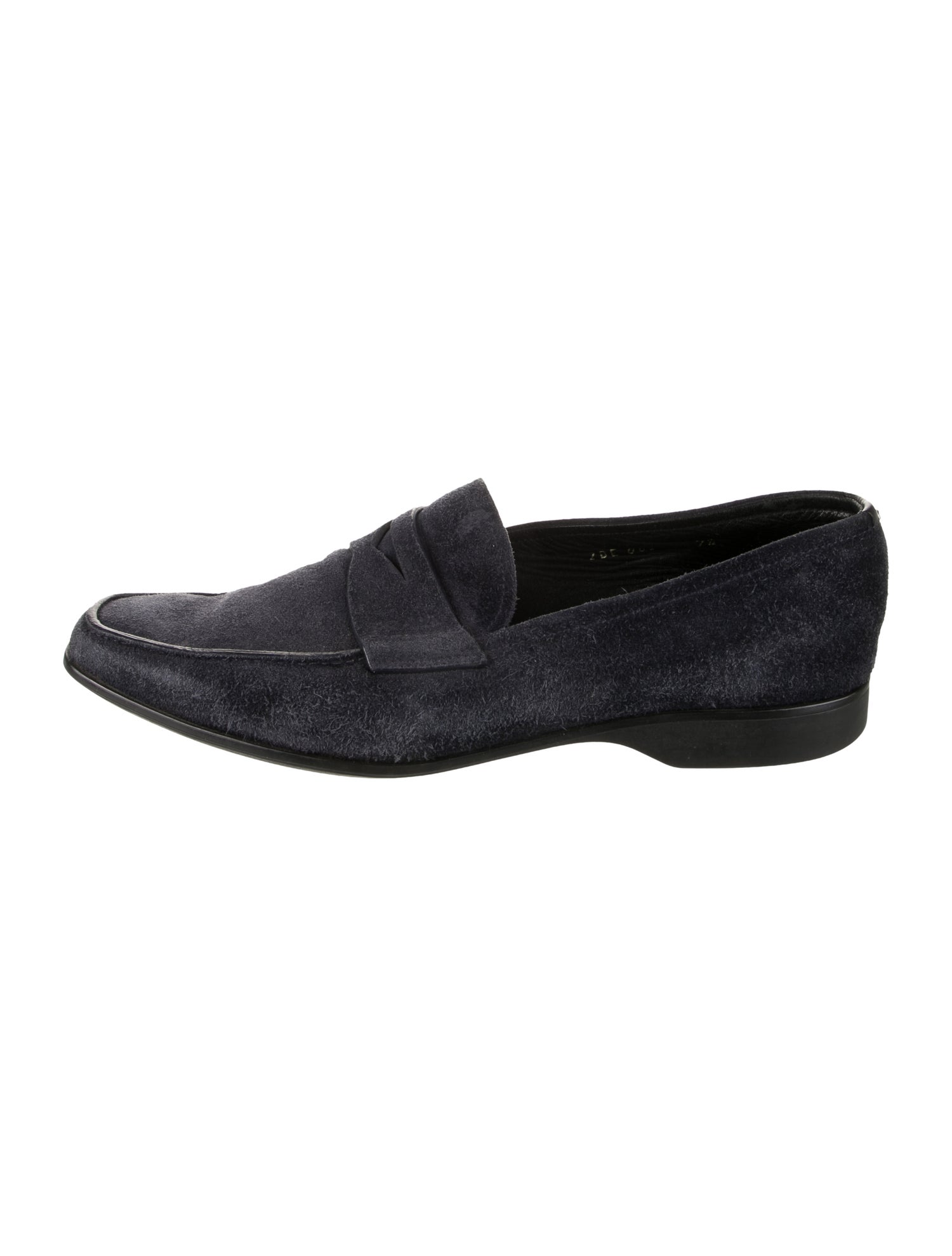 Prada Enameled Metal Triangle Suede Loafers