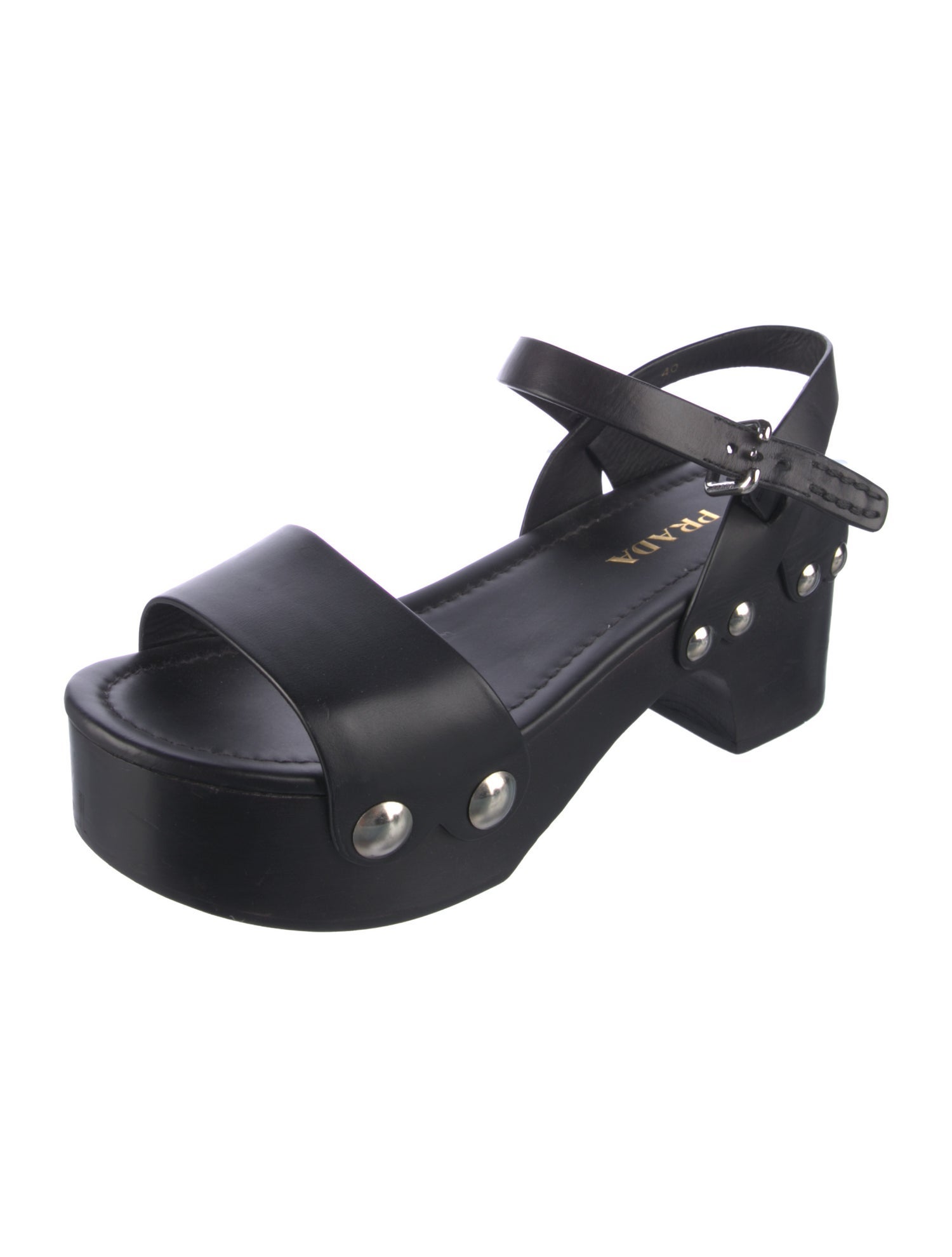 Prada Leather Studded Accents Sandals