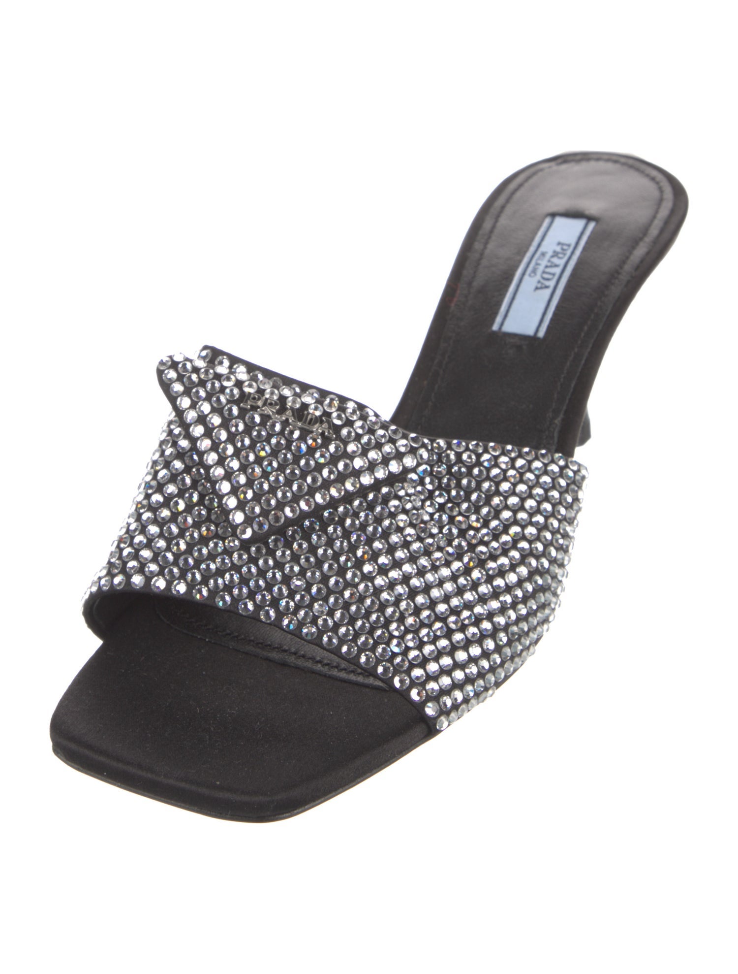 Prada Satin Crystal Embellishments Slides