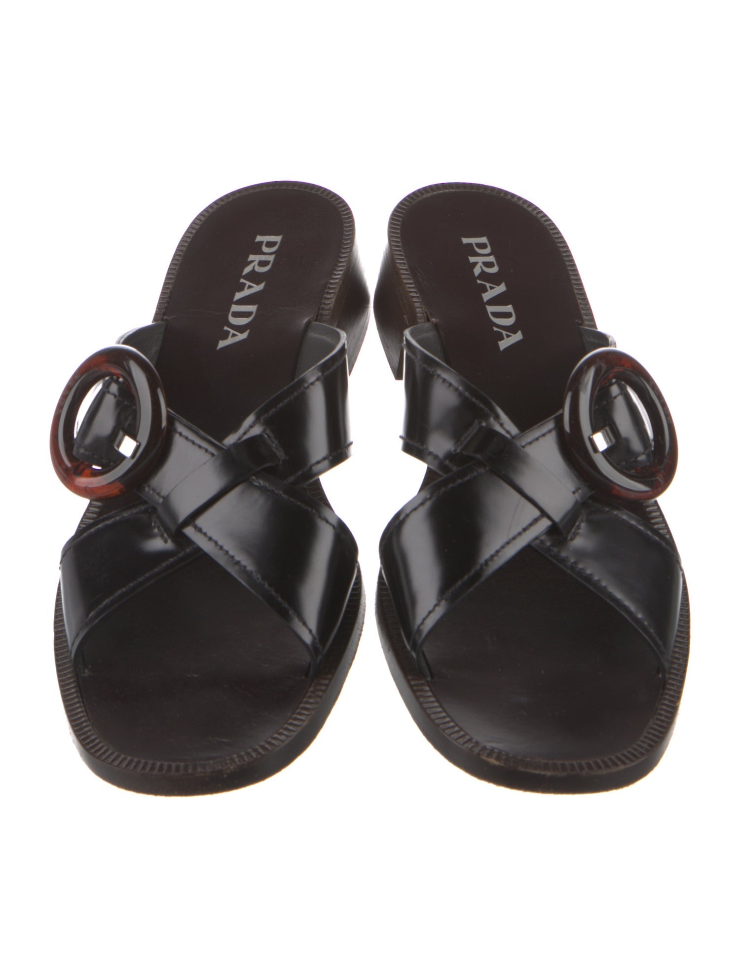 Prada Leather Cutout Accent Slides