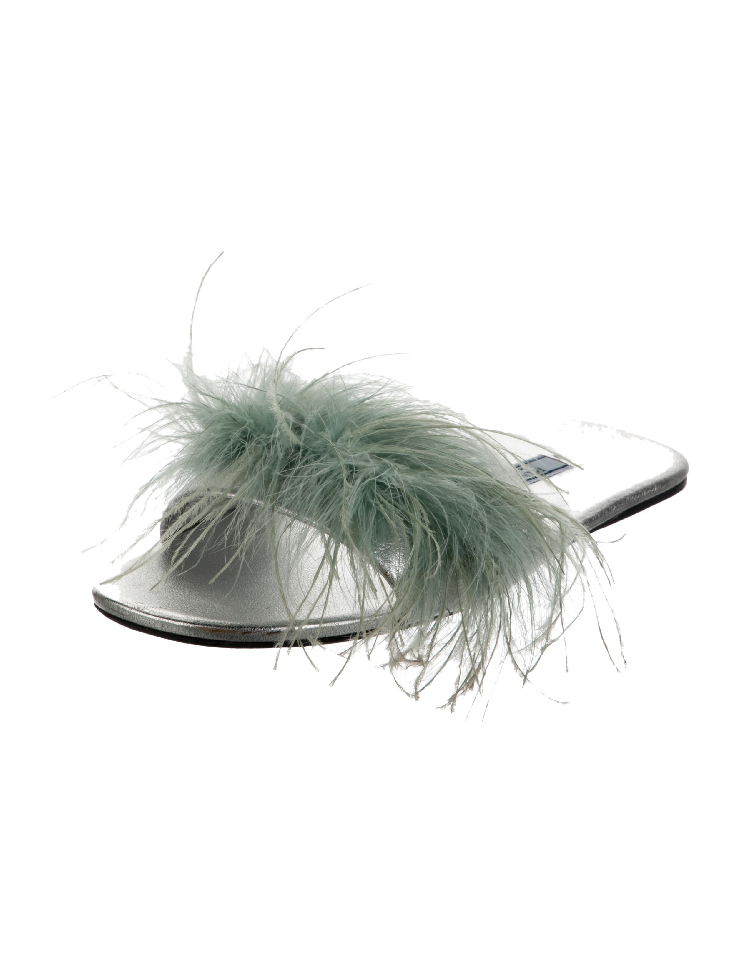 Prada Leather Feather Trim Slides