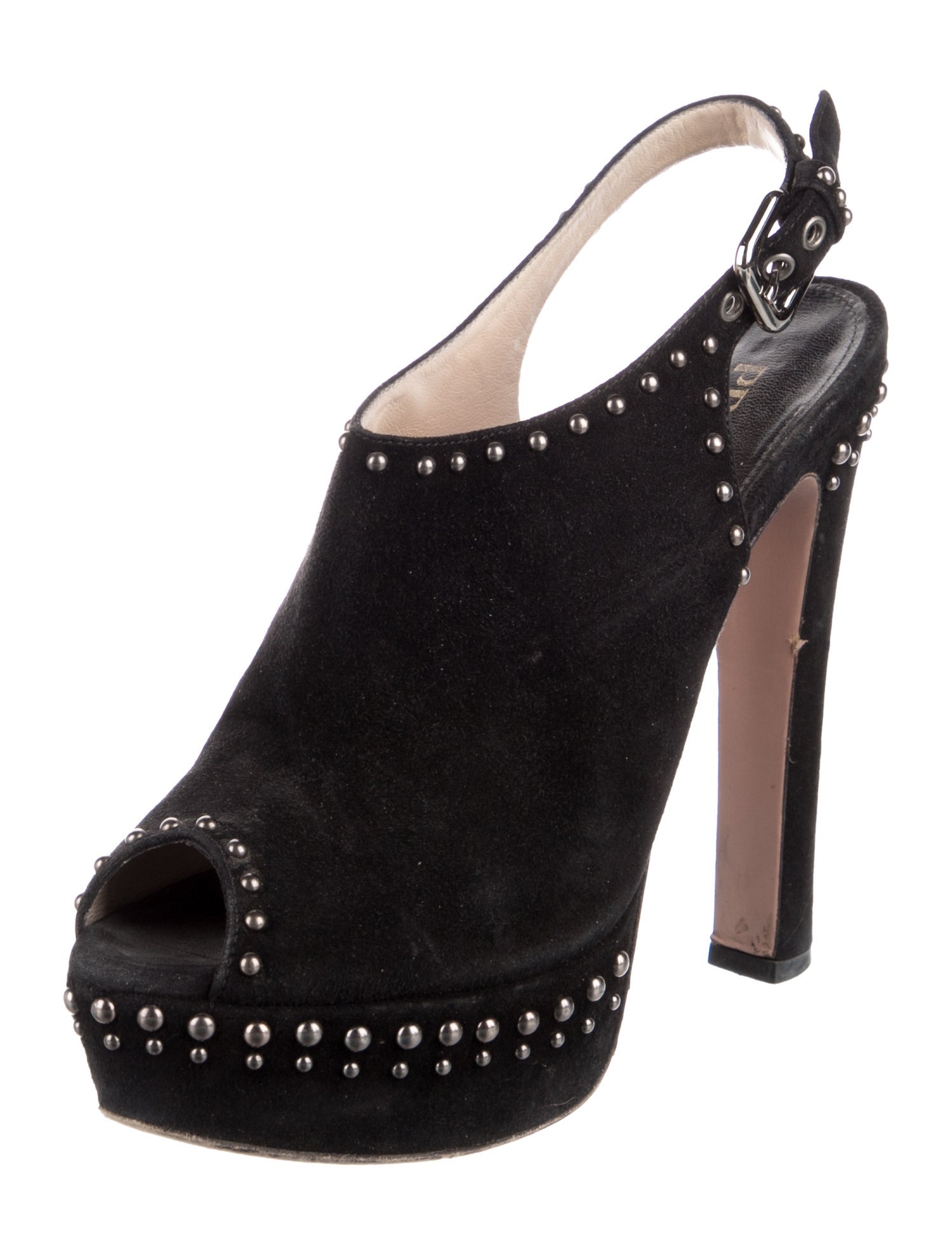 Prada Suede Studded Accents Slingback Pumps