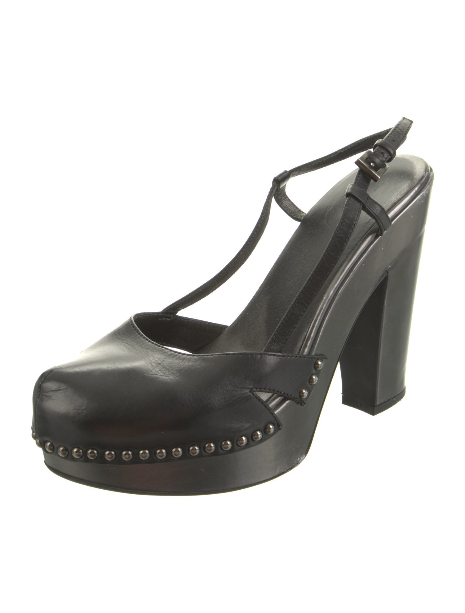 Prada Leather Studded Accents Slingback Pumps