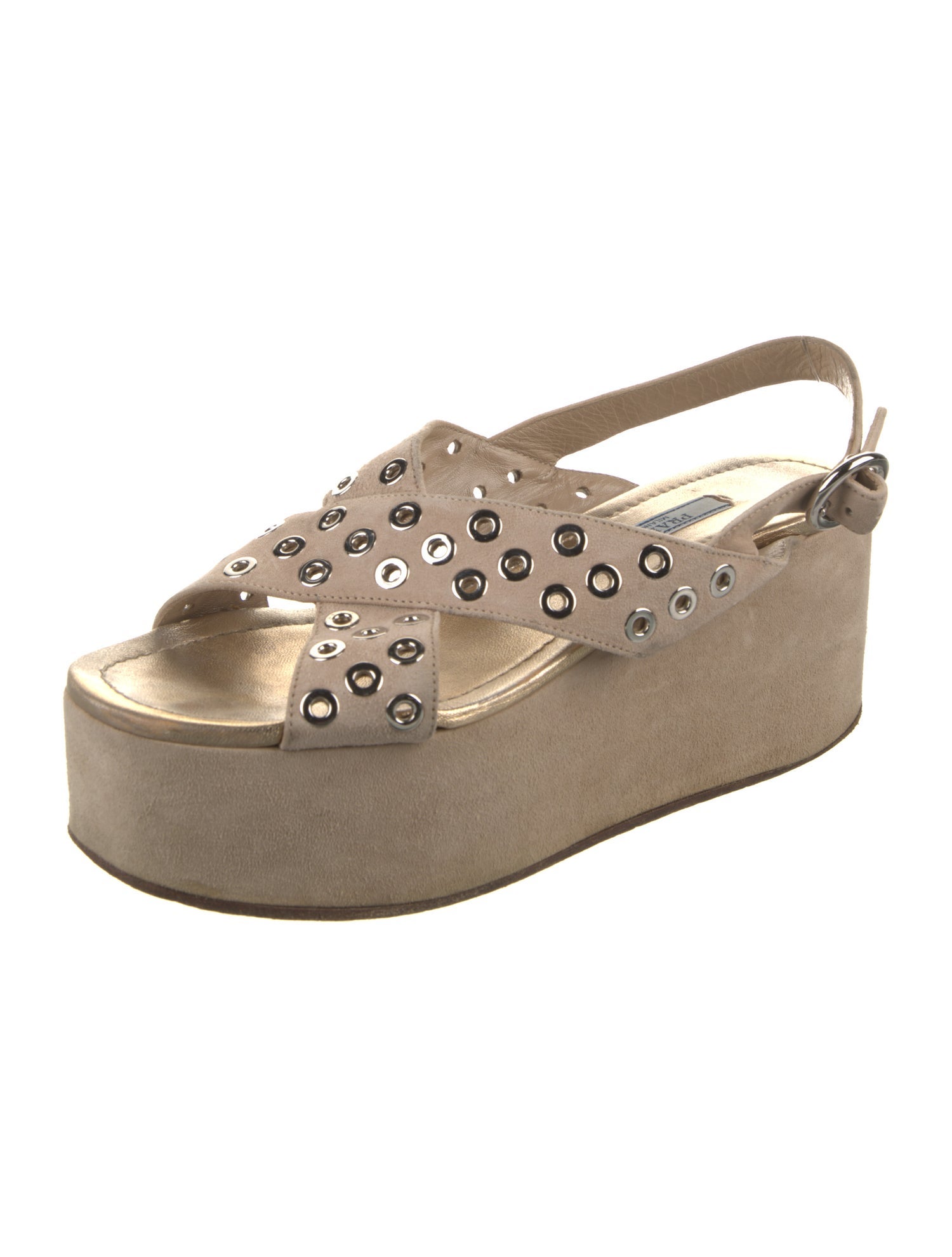 Prada Suede Eyelet Trim Slingback Sandals