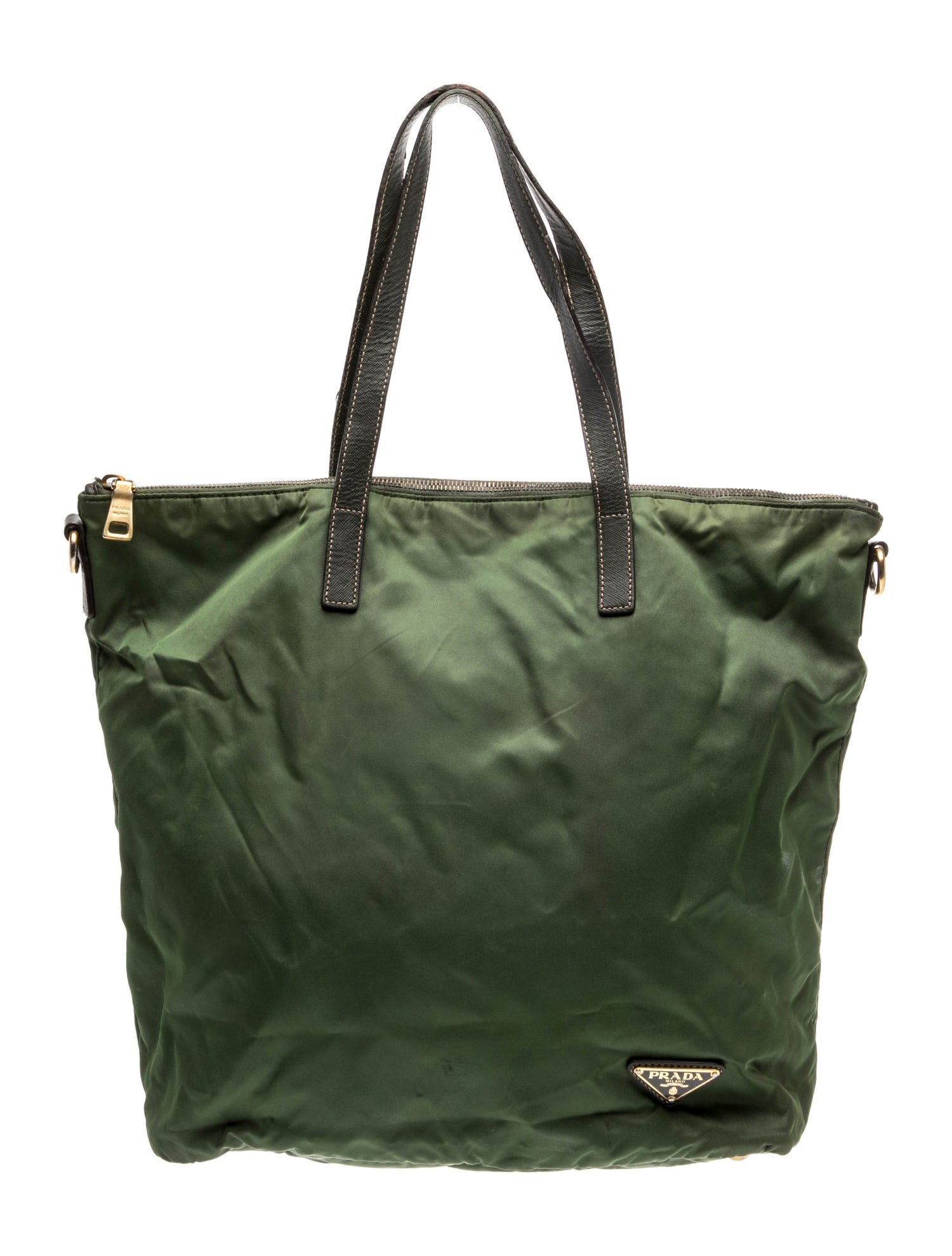 Prada Saffiano Leather Khaki Nylon Tessuto Tote Bag