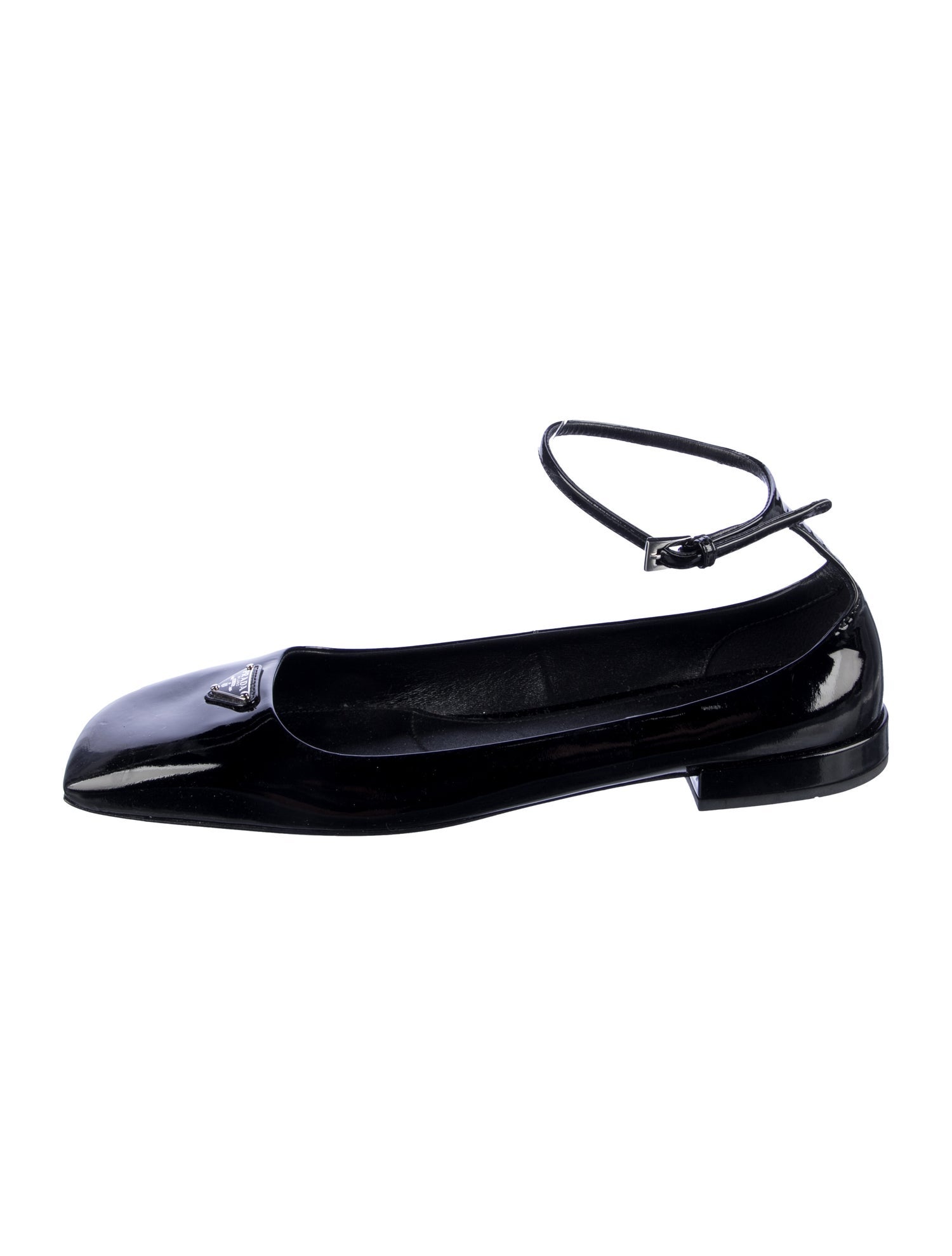 Prada Enameled Metal Triangle Patent Leather Flats