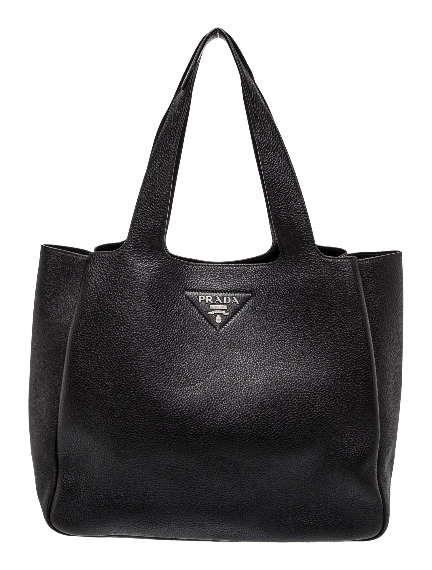 Prada Vitello Daino Leather Enameled Metal Triangle Dynamique Large