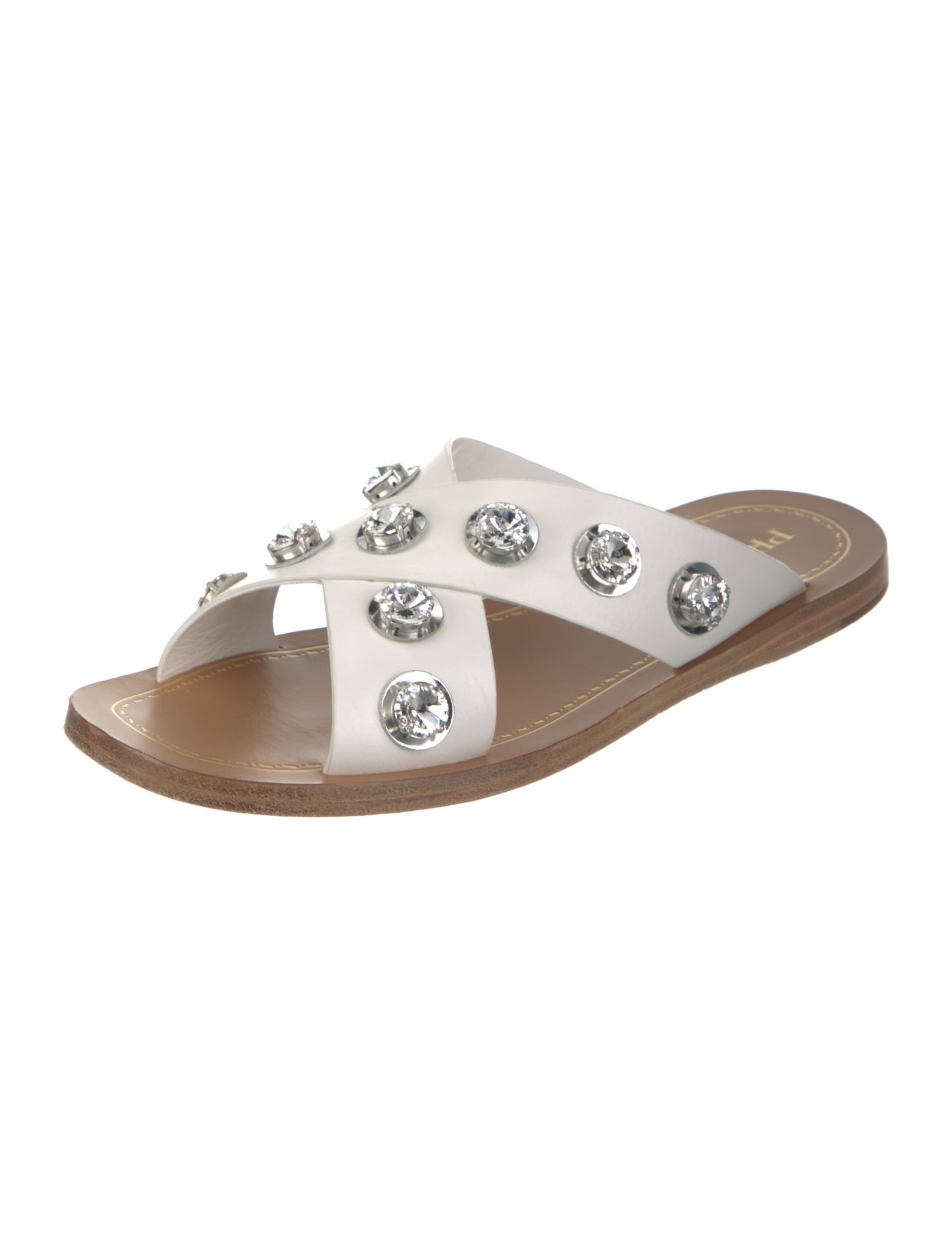 Prada Leather Crystal Embellishments Slides