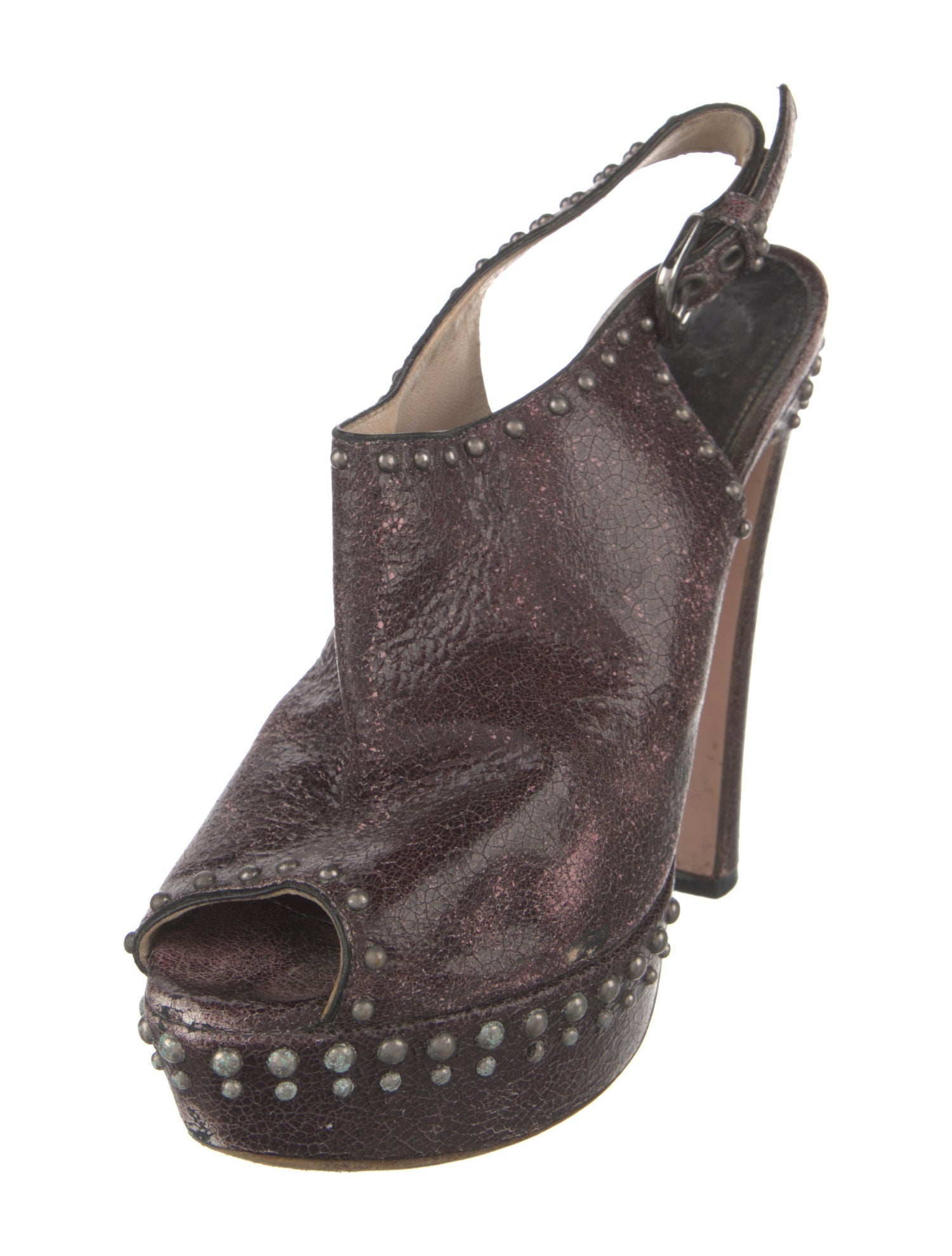Prada Leather Studded Accents Slingback Sandals