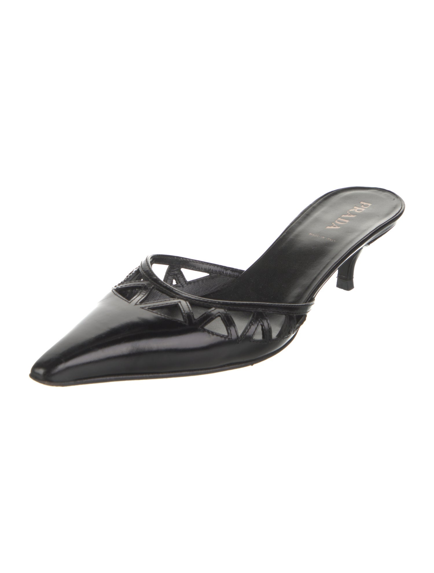 Prada Leather Cutout Accent Mules