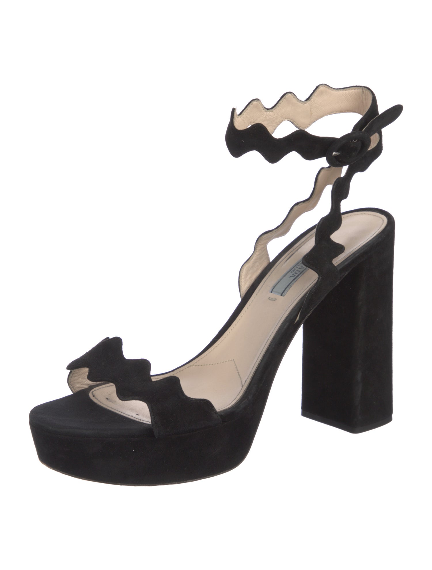 Prada Suede Scalloped Accent Sandals