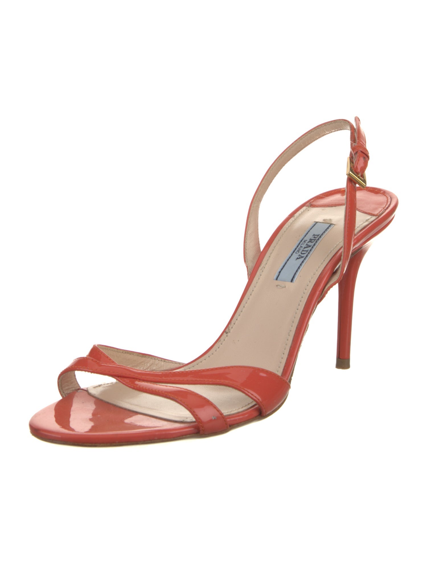 Prada Patent Leather Leather Trim Embellishment Slingback Sandals