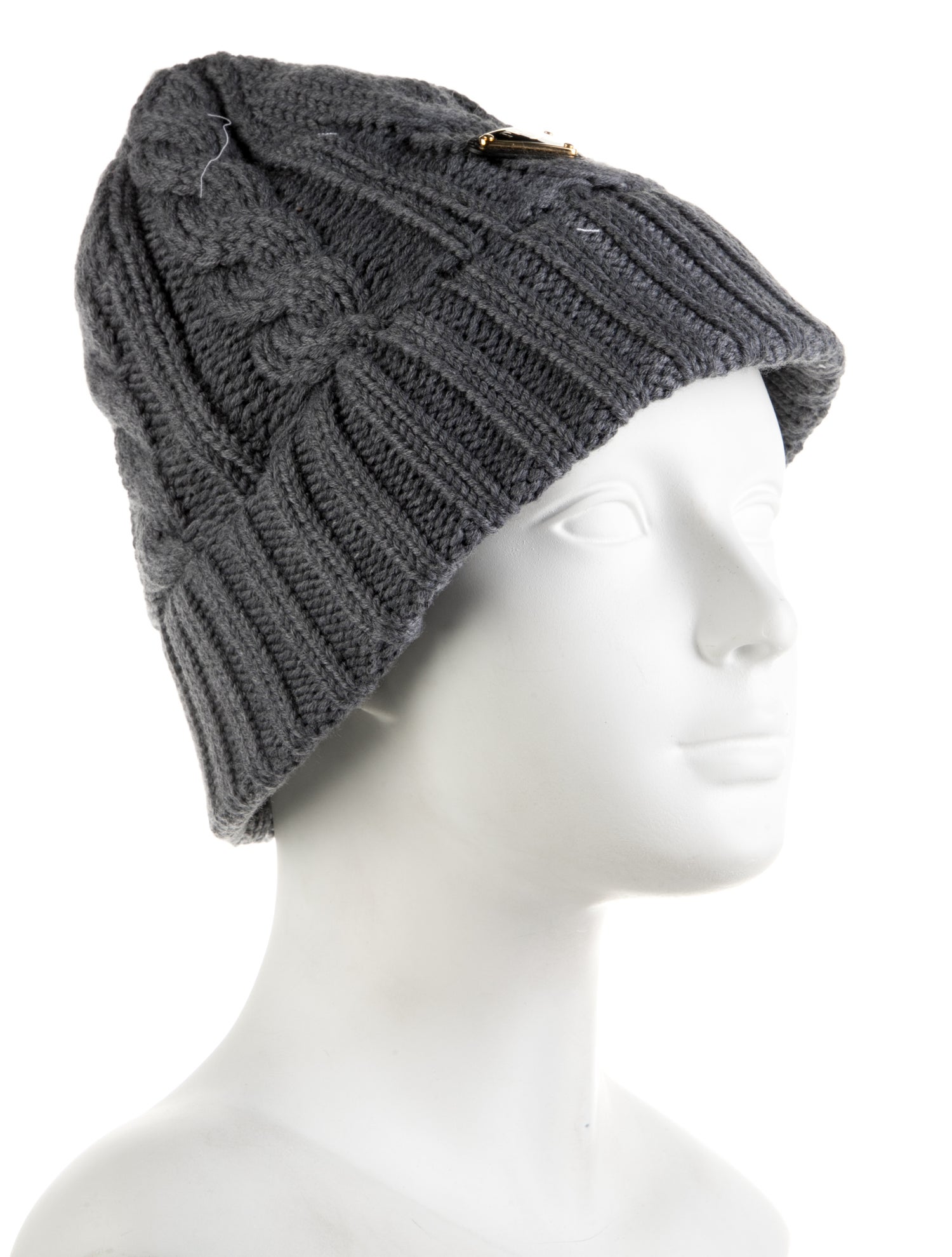 Prada Enameled Metal Triangle Virgin Wool Beanie w/Tags