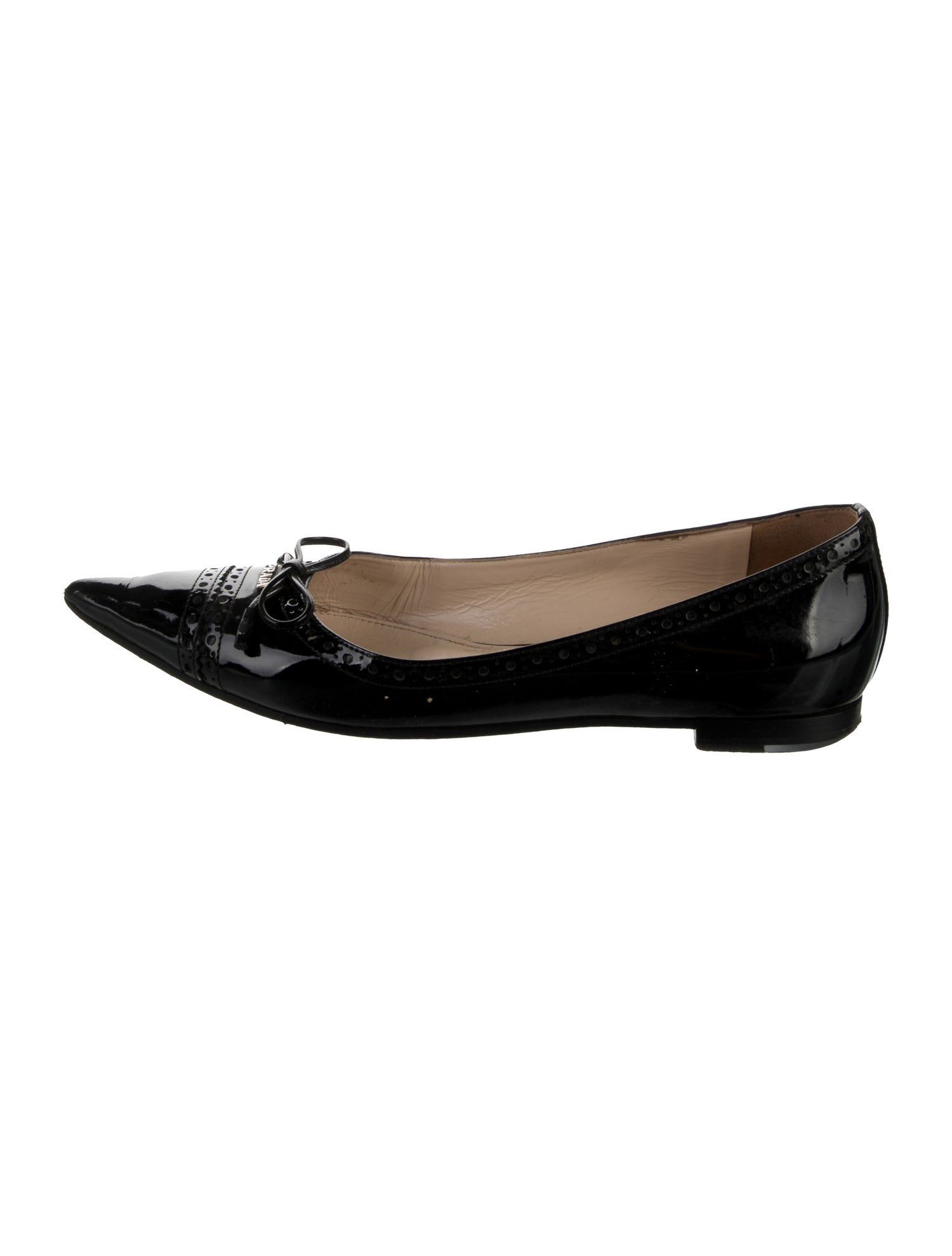 Prada Patent Leather Lasercut Accents Ballet Flats