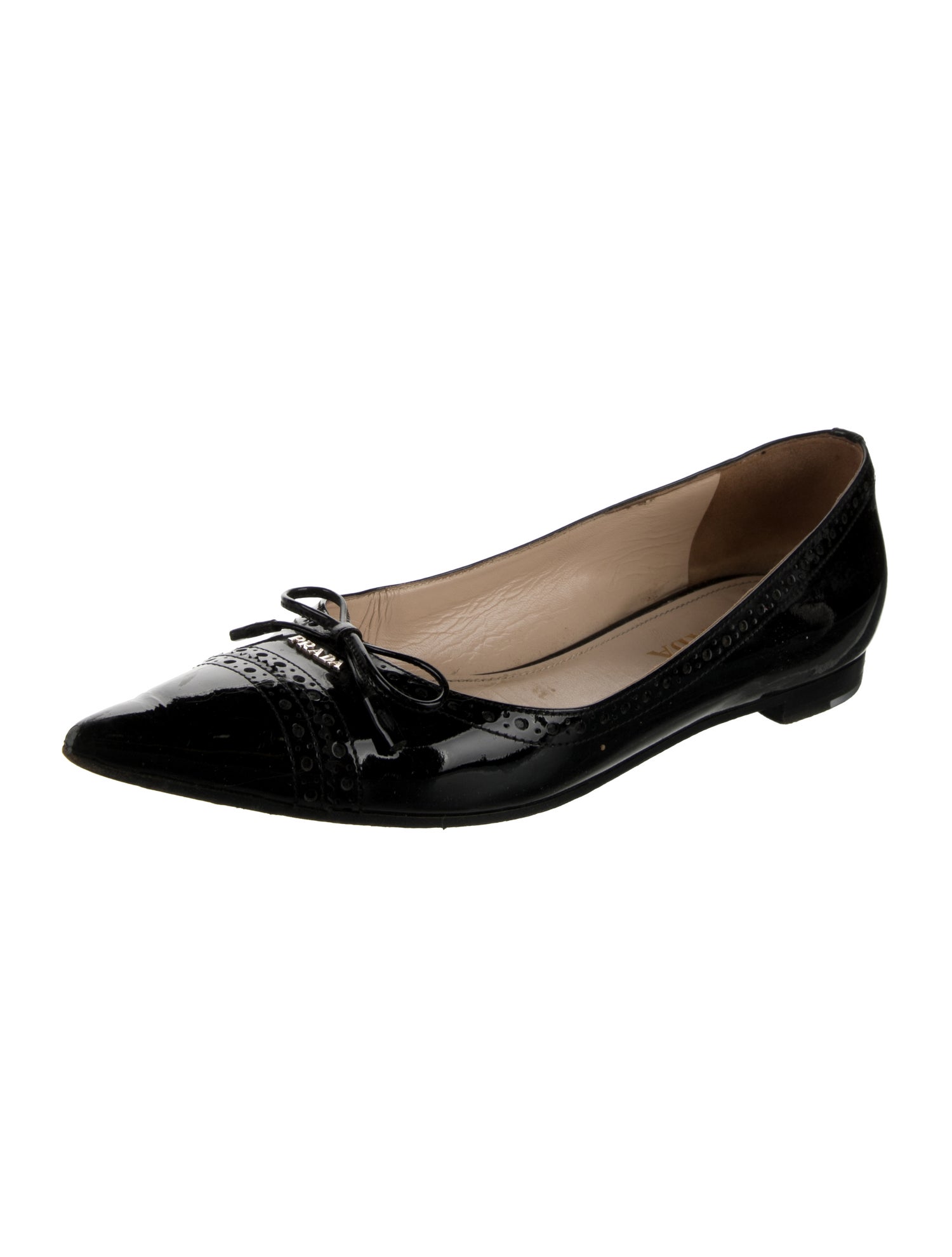 Prada Patent Leather Lasercut Accents Ballet Flats