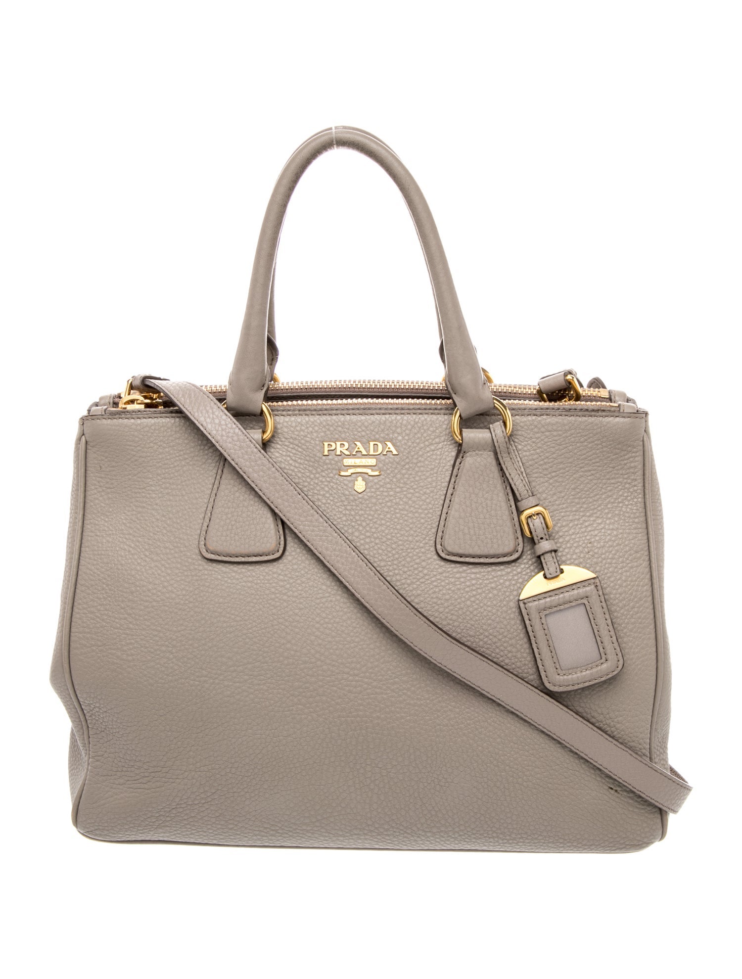 Prada Vitello Daino Leather Vitello Daino Double Zip Medium - Grey