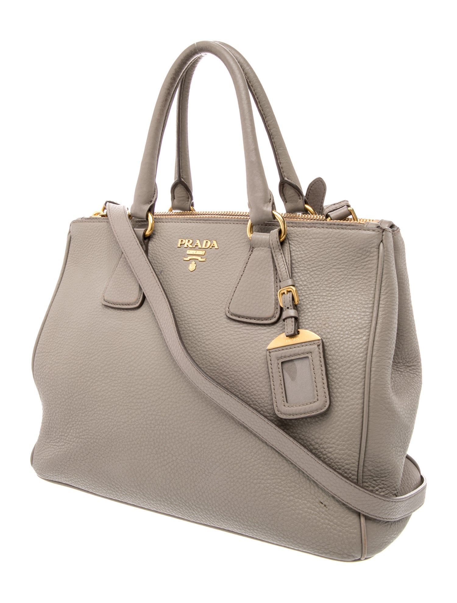 Prada Vitello Daino Leather Vitello Daino Double Zip Medium - Grey