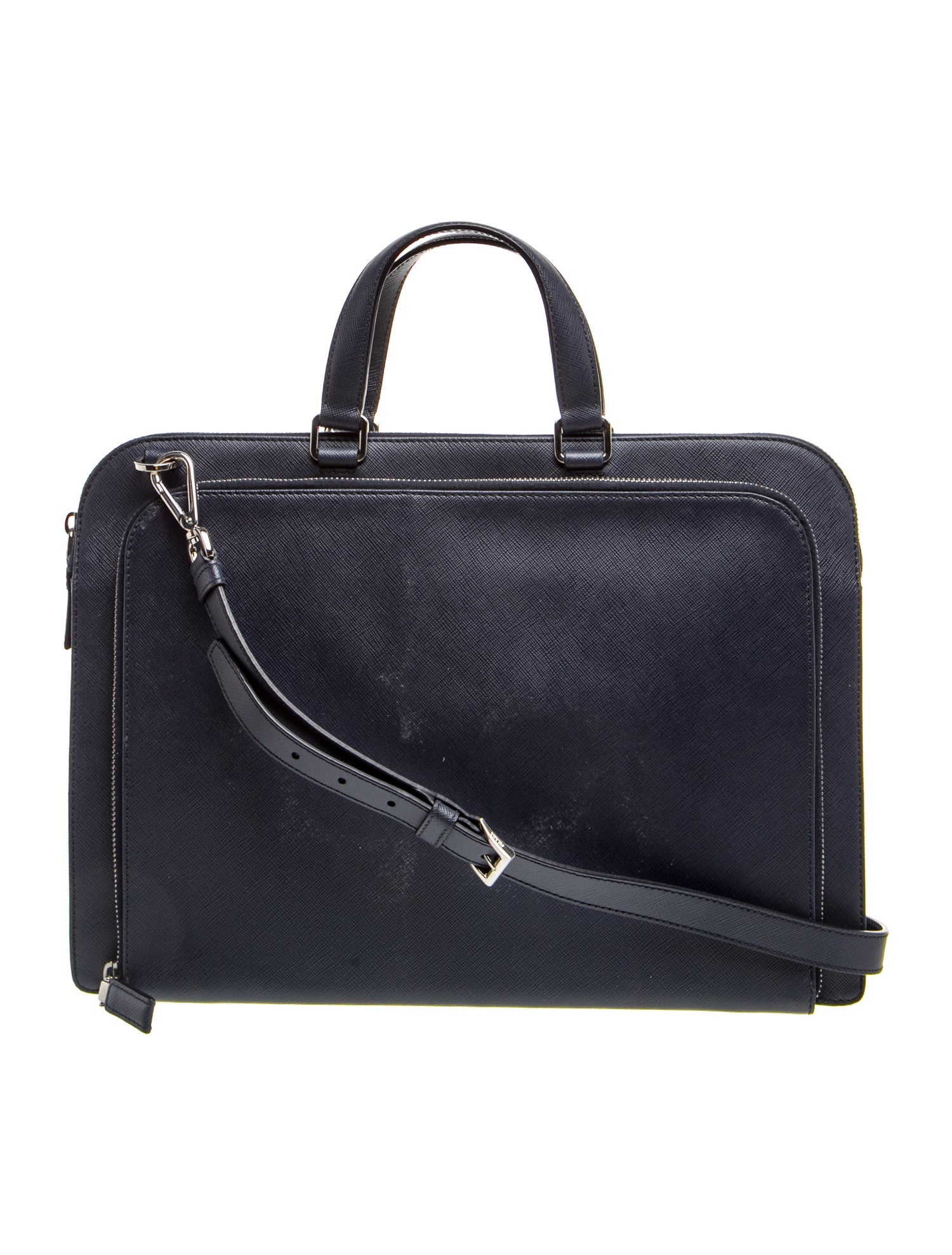 Prada Enameled Metal Triangle Saffiano Leather Briefcase