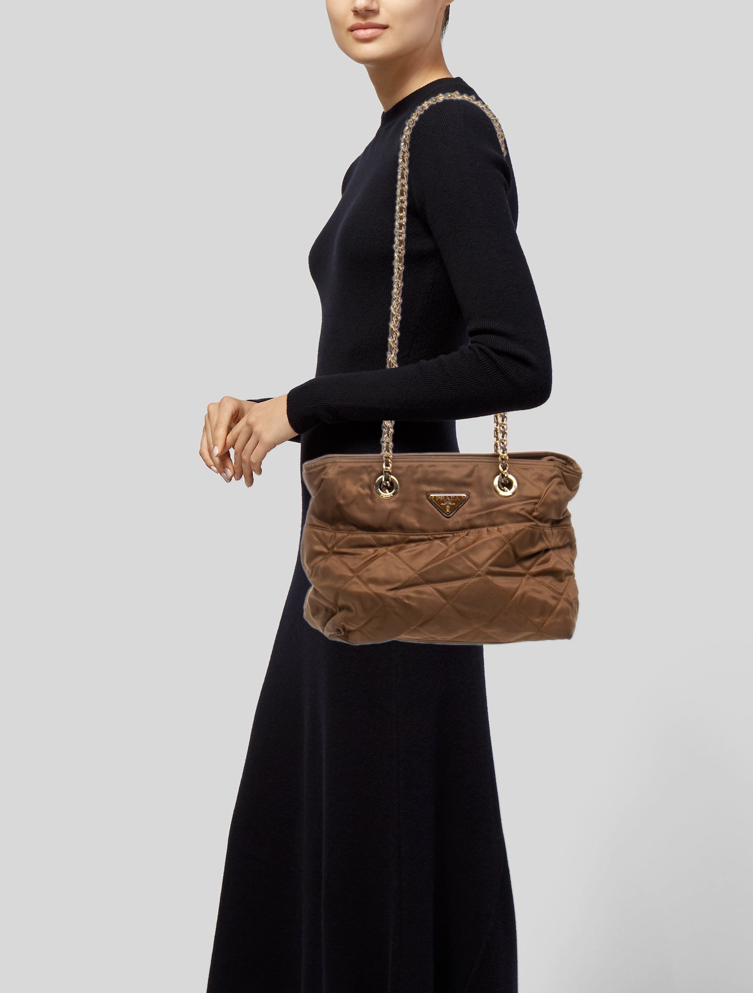 Prada Tessuto Nylon Quilted Chain Shoulder Bag Vintage - Brown