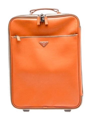 Pre-owned Prada Enameled Metal Triangle Suitcase In Orange