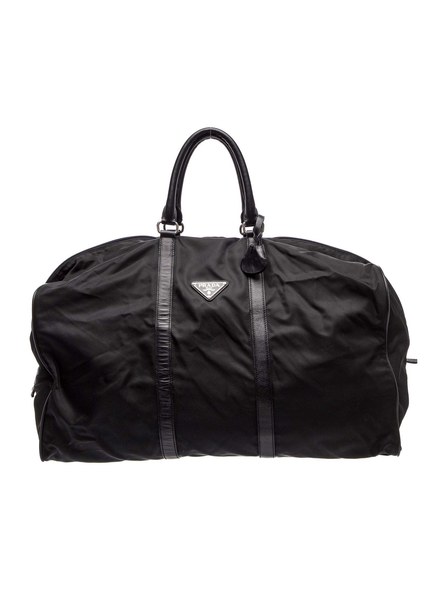 Prada Enameled Metal Triangle Weekender Bag
