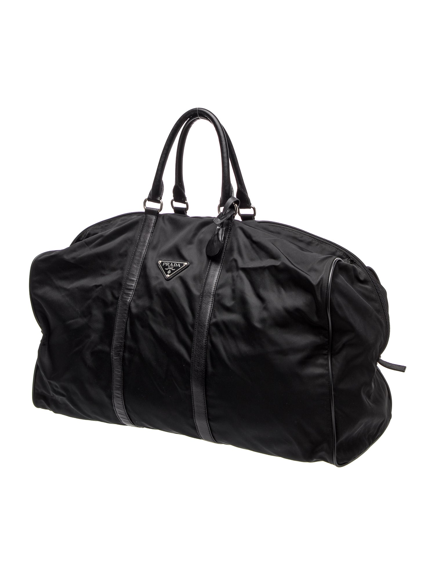 Prada Enameled Metal Triangle Weekender Bag