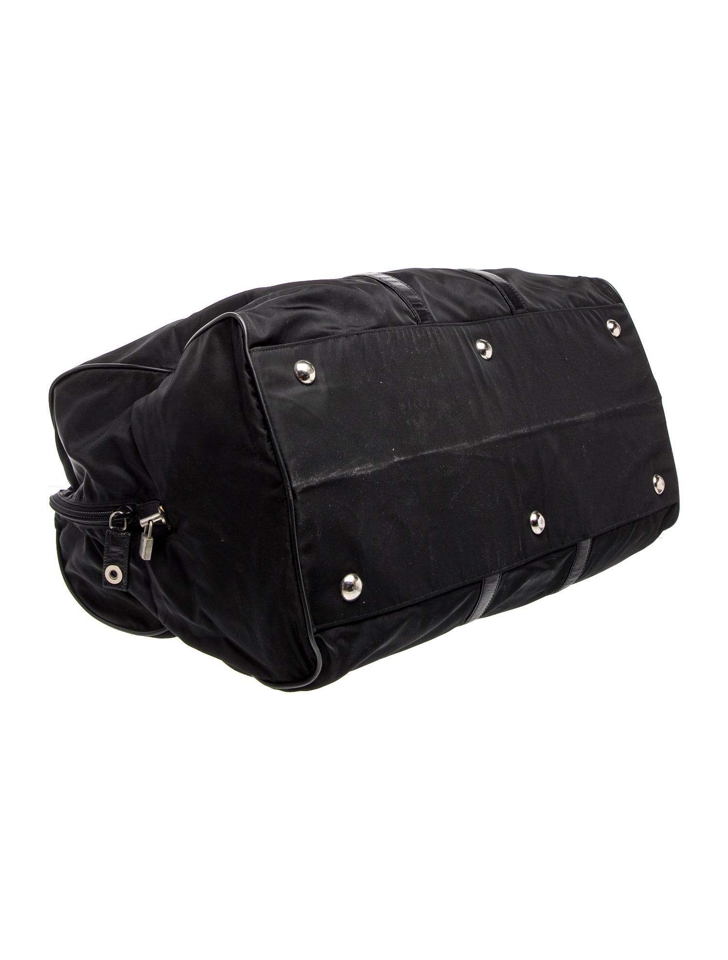 Prada Enameled Metal Triangle Weekender Bag - Black Weekenders