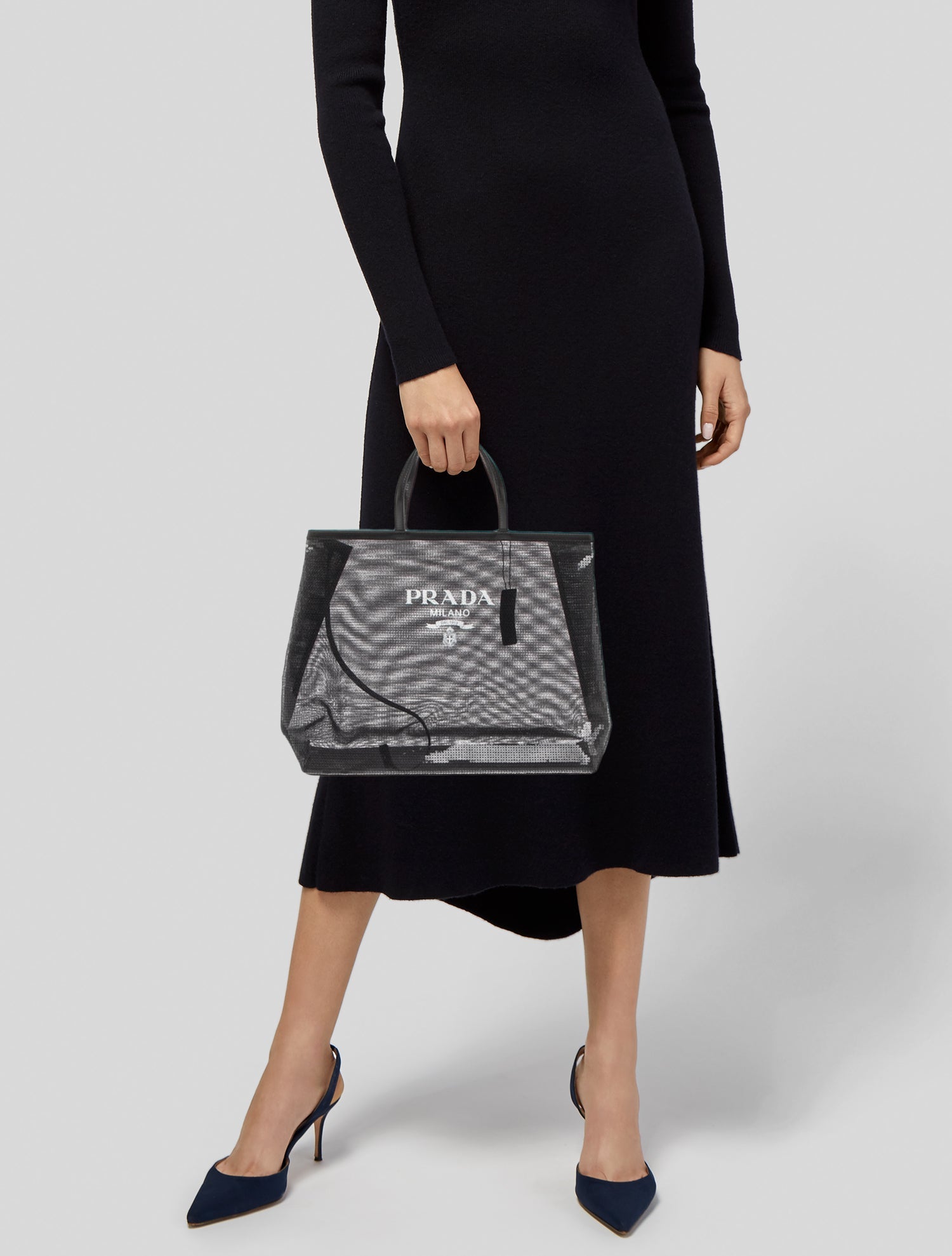Prada Enameled Metal Triangle Shopping