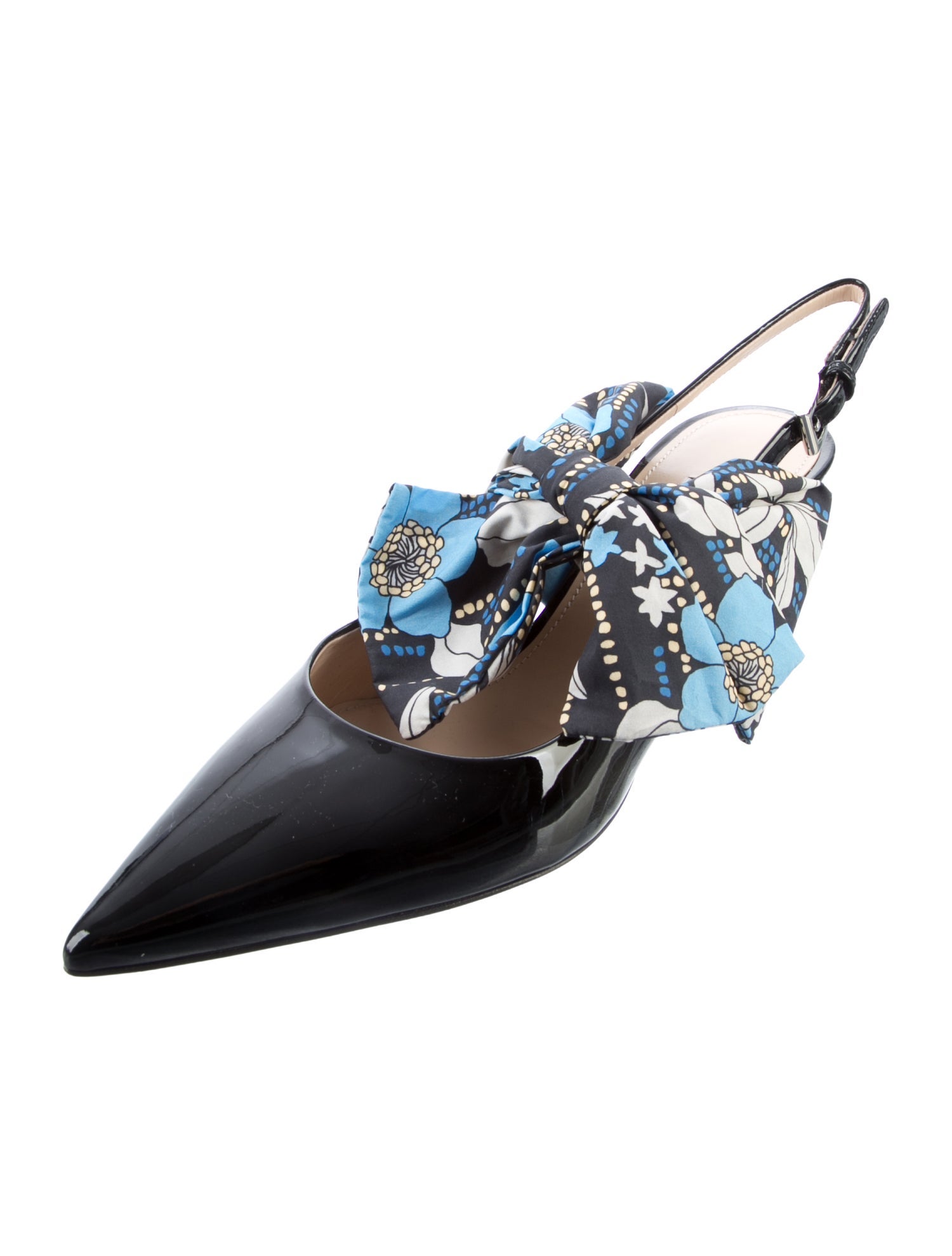 Prada Patent Leather Bow Accents Slingback Pumps