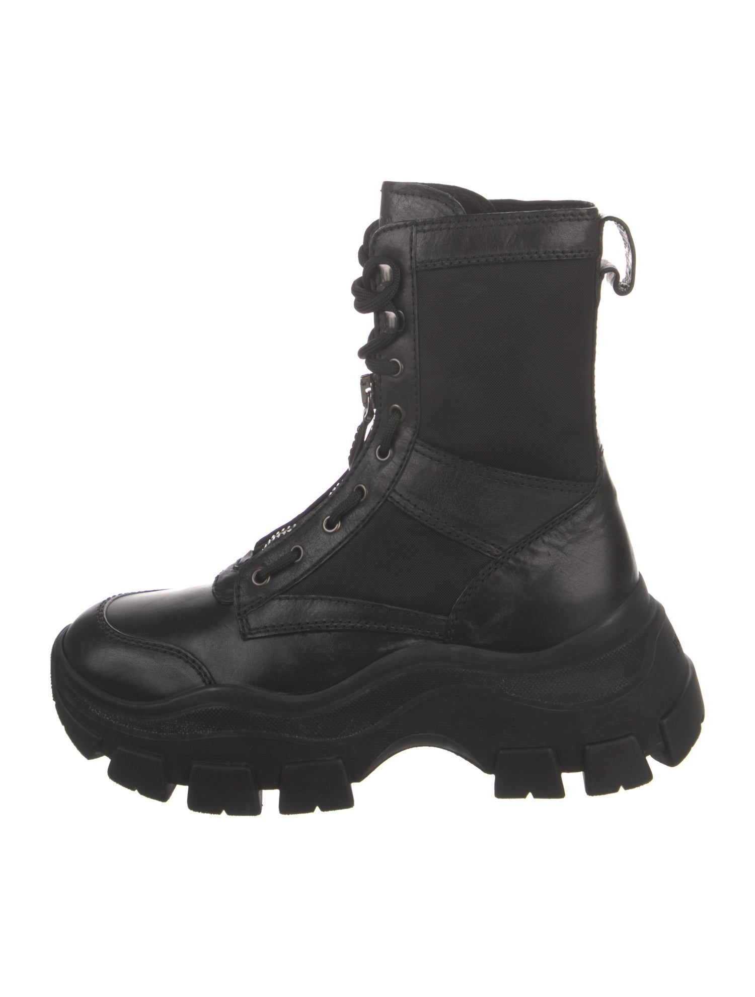 Prada Tessuto Nylon Leather Lace-Up Boots