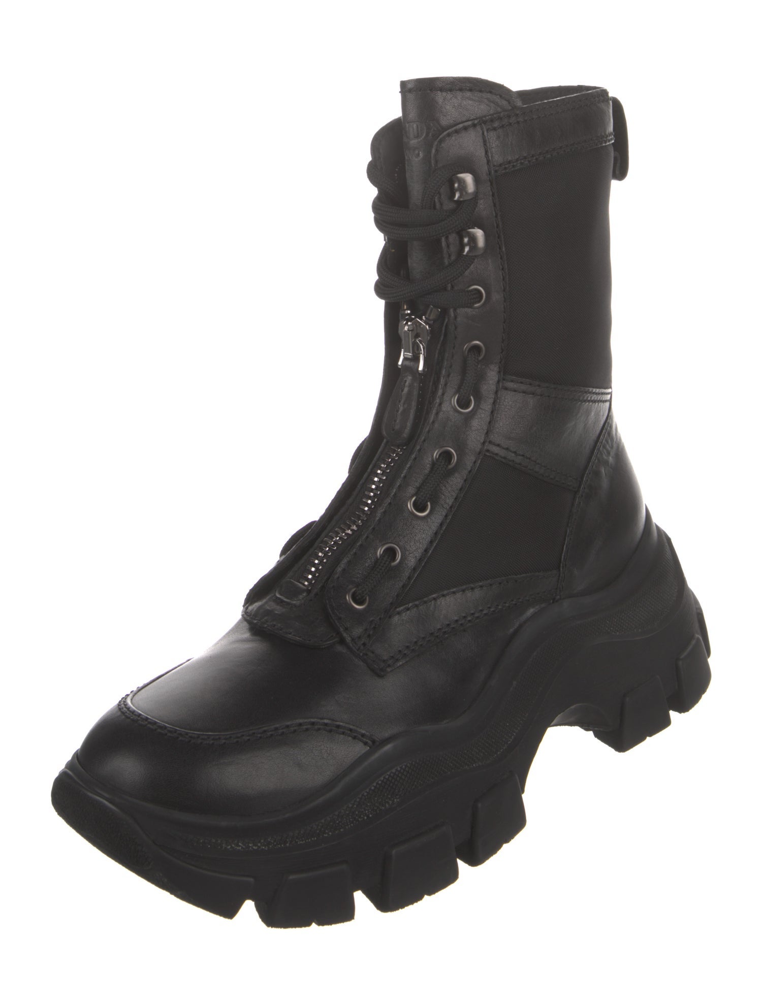 Prada Tessuto Nylon Leather Lace-Up Boots