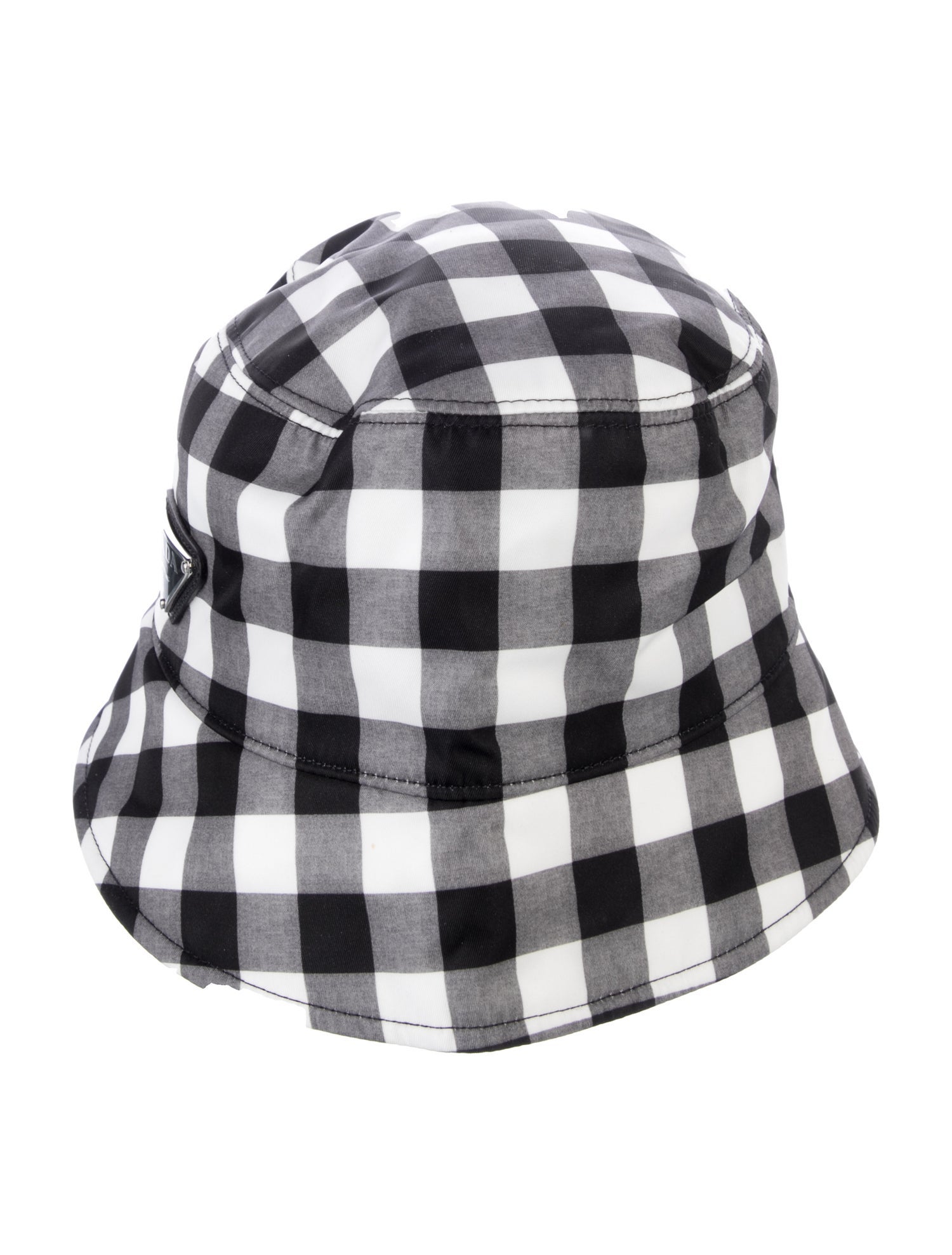 Prada Plaid Enameled Metal Triangle Accent Bucket Hat