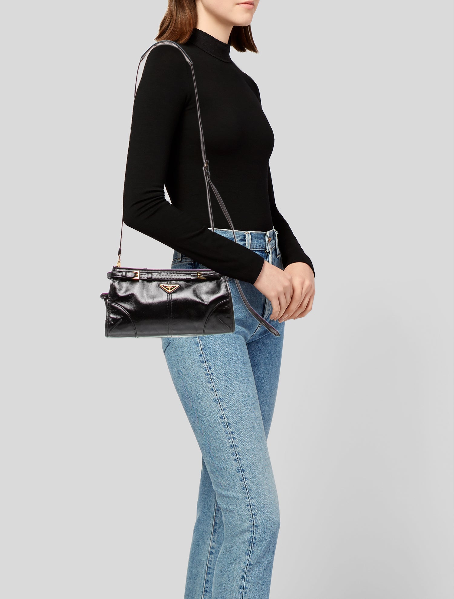 Prada Vitello Daino Double Zip Camera Bag - Black Crossbody Bags