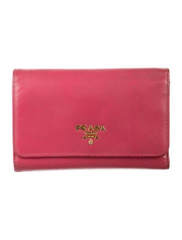 Pre-owned Prada Saffiano Metal Leather Trifold Wallet In Pink