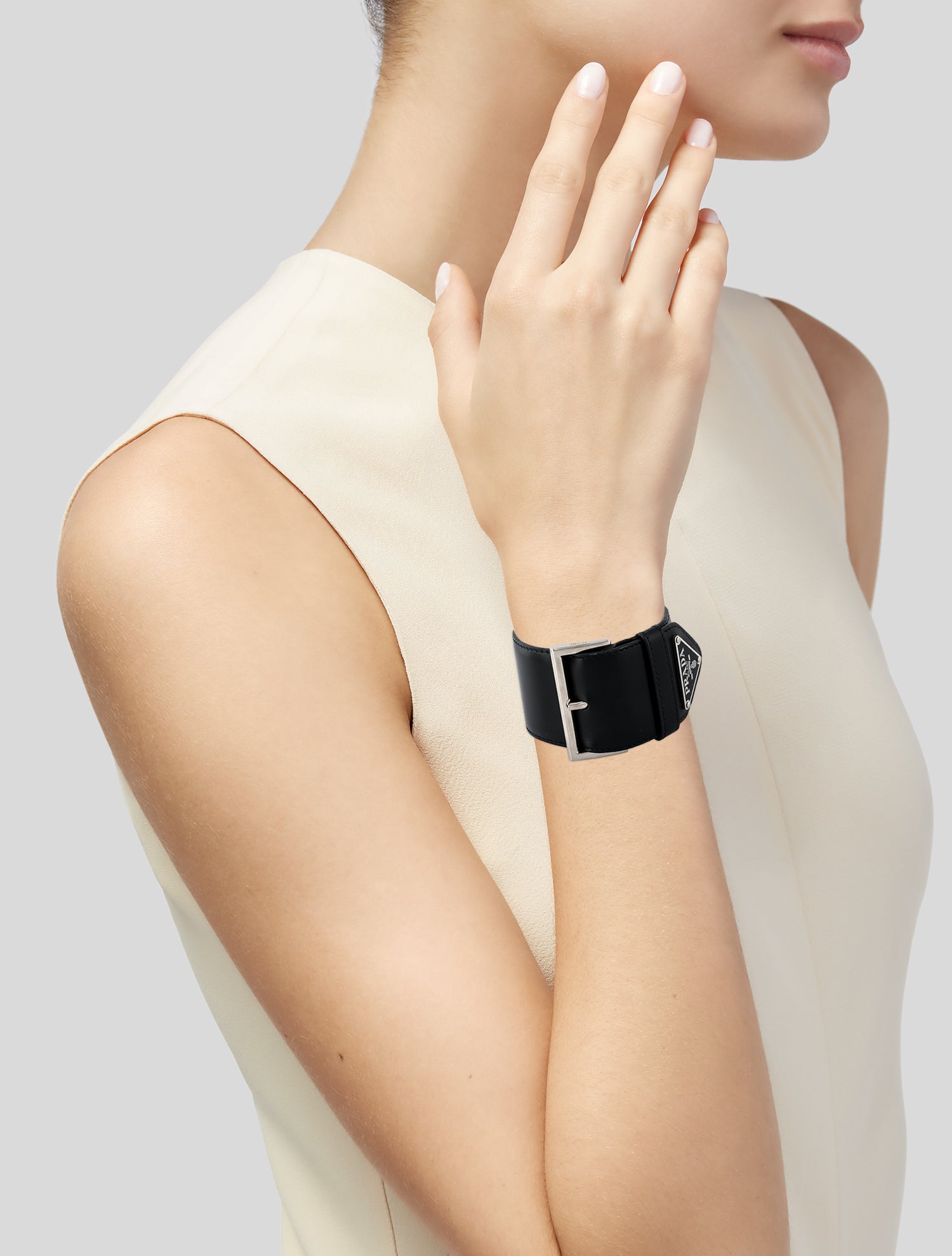 Prada Leather & Enamel Leather Cuff Bracelet