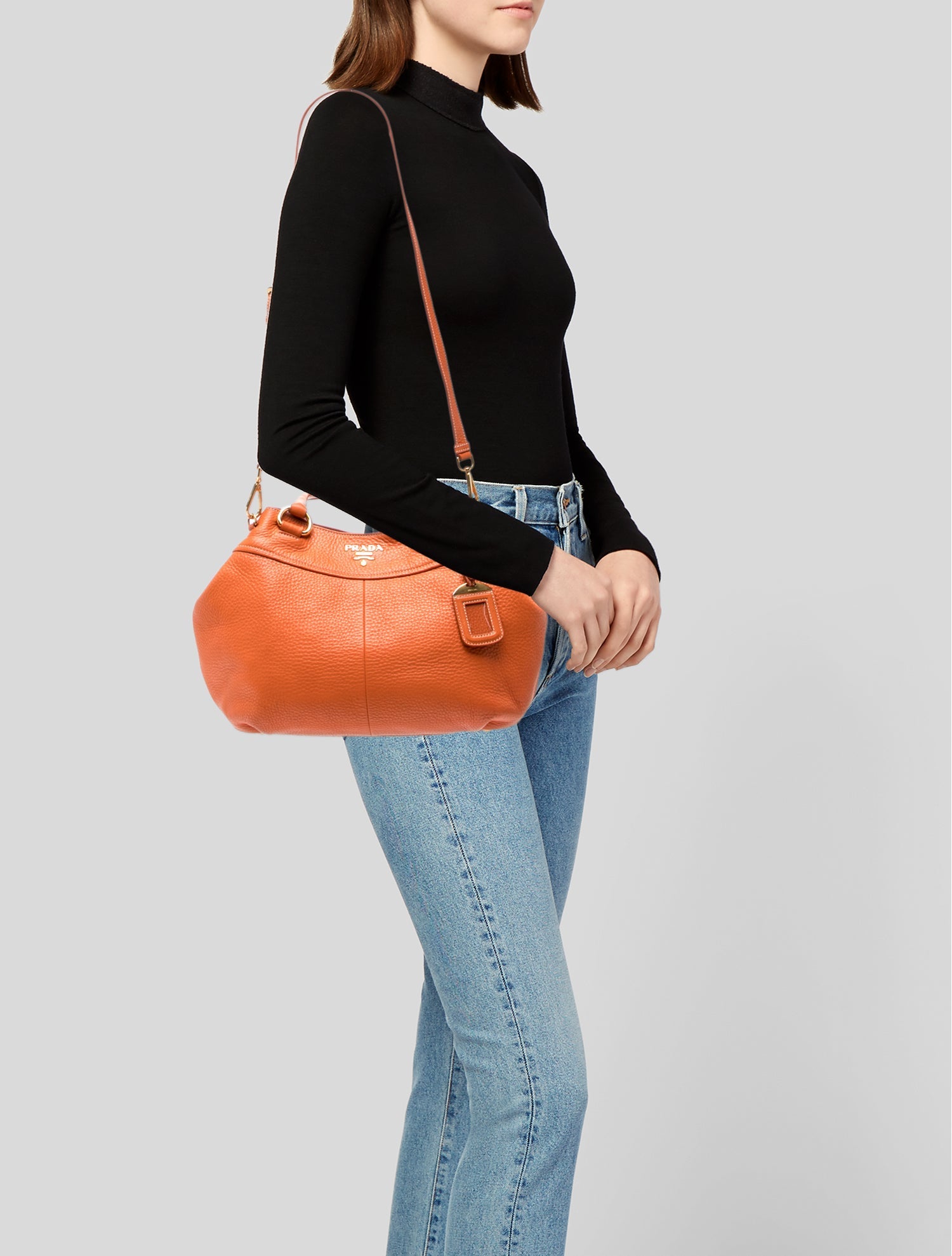Prada Vitello Phenix Leather Phenix - Orange Handle Bags, Handbags