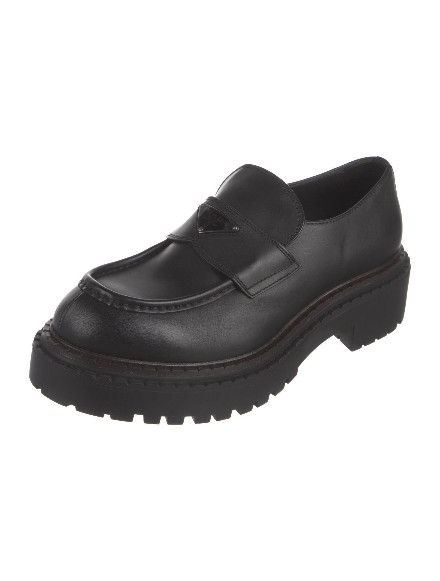 Prada Leather Studded Accents Loafers