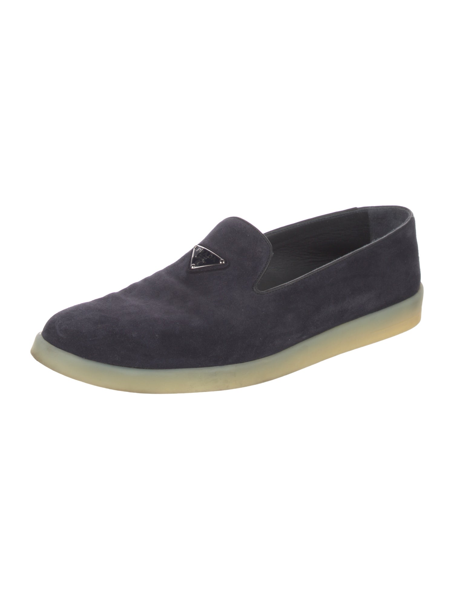 Prada Suede Leather Trim Embellishment Loafers
