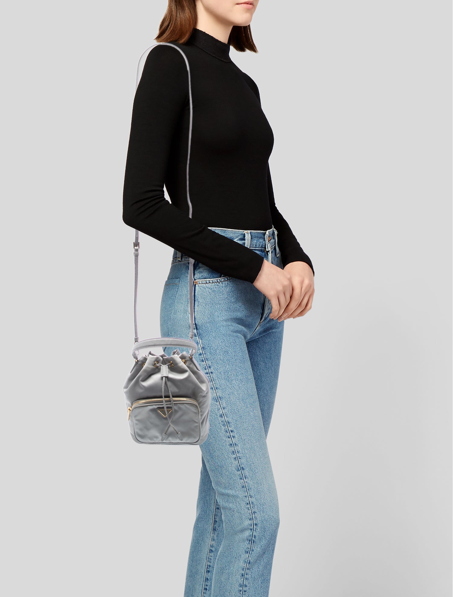 Prada Enameled Metal Triangle Top Handle Bag