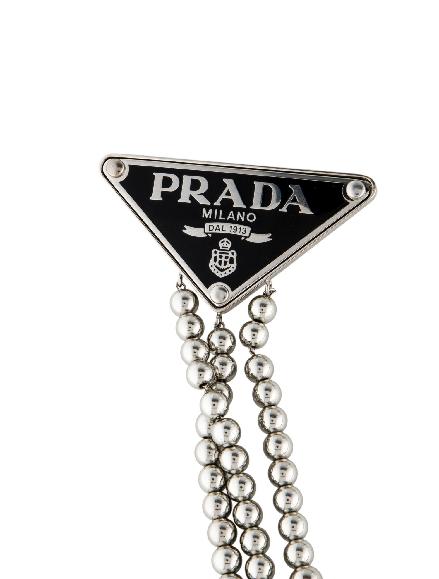 Prada Enamel Triangle Bead Multi-Chain Brooch Necklace
