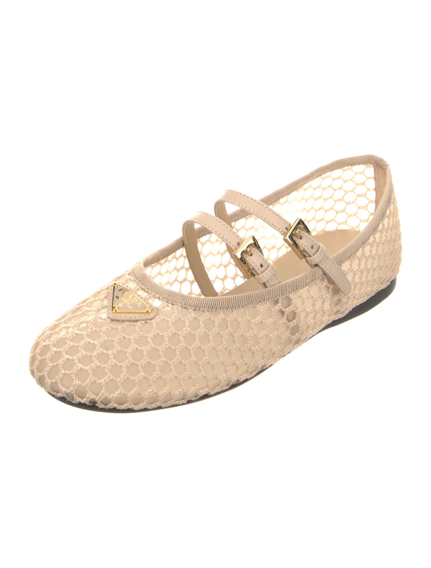 Prada Enameled Metal Triangle Mesh Ballet Flats w/ Tags