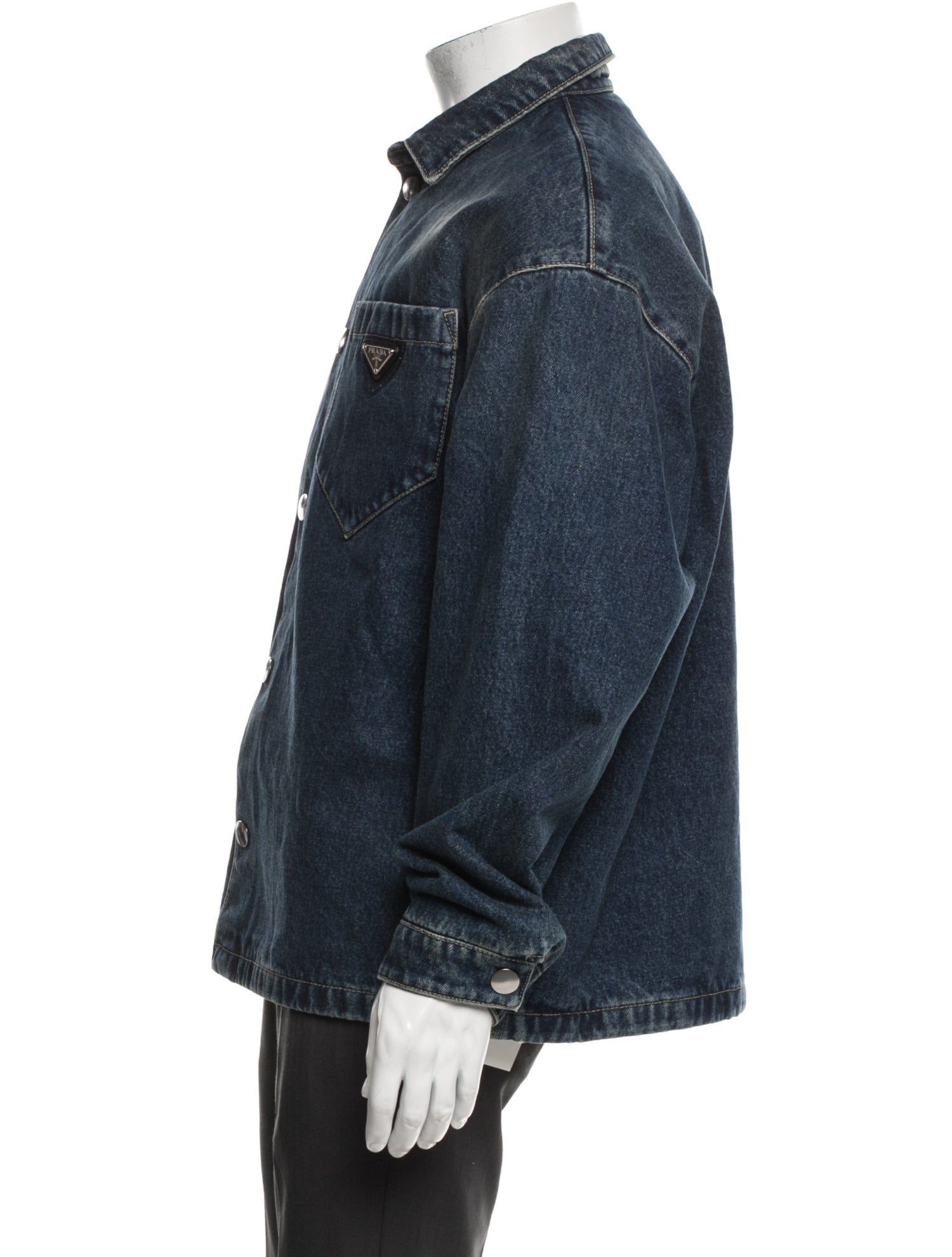 Prada 2022 Enameled Metal Triangle Denim Jacket