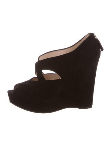 Prada Suede Peep-Toe Wedges