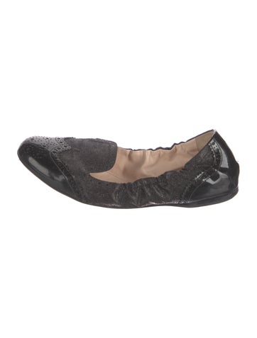 Pre-owned Prada Patent Leather Glitter Accents Ballet Flats In Black