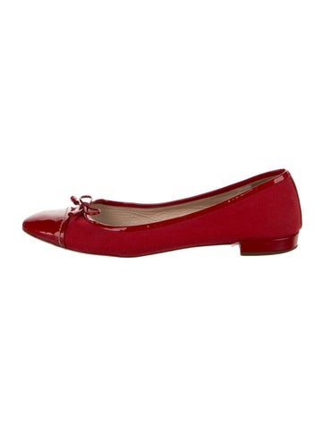 Pre-owned Prada Patent Leather Bow Accents Ballet Flats In Red