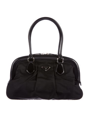 Prada Tessuto Patent Leather-Trimmed Shoulder Bag
